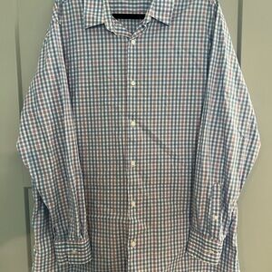 Fairlane & Sons Men’s 2X Plaid Button Down Shirt Blue Red White Wrinkle Free